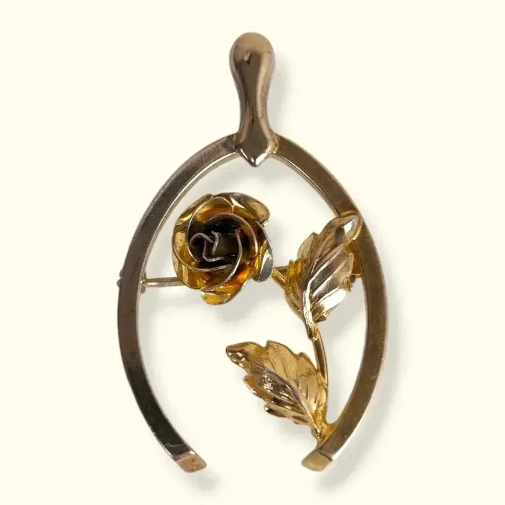 🍁Vintage Bond Boyd Sterling Vermeil Wishbone Rose Brooch